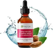 Essence of Argan Triple Peptide Serum for Face, Anti Aging Face Serum with Argan Oil, Aloe Vera, Chamomile, Green Tea and Olive Oil for Deep Moisturization, Skin Glow and Wrinkle Repair (2fl.oz/60ml)