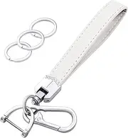 OHKYOOT Leather Wristlet Keychain,Car Key Chain Wrist Keychain with 3 Key Ring and Anti-Lost D Ring