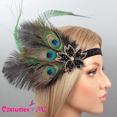20s Peacock Gatsby Headpiece Flapper 1920s Costume Headband Feather Gangster