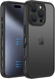 FFENDOUNIU for iPhone 16 Pro Max Case, 360° Full Body Camera Military-Grade Protective, 16 Pro Max Shockproof Anti-Slip Case with Side Heat Dissipation, Translucent (Black)