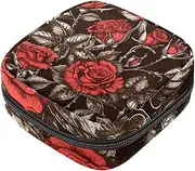 Period Bag,Sanitary Napkin Storage Bag,Vintage Flowers Red Roses,Tampon Holder for Purse