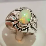 Natural White Opal Ring 925 Starling Silver Ring Handmade Silver Jewelry Ring