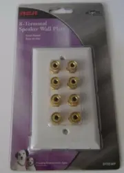 RCA DT8SWP 8-Terminal Speaker Wall Plate With Gold Connectors. White New