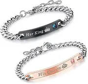 2pcs King and Queen Matching Set His Hers Couples Bracelets Cubic Zirconia Bracelets Link Chain Crown Bracelets Gift Jewelry for Lover Anniversary Promise Bracelet for Men Women, Style 1