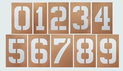 24 INCH TALL 'NUMBER' STENCIL SET 0-9 FOR USE ON PARKING LOT, STREET or WALL