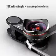 Super Wide Angle Macro Phone Lens 15x Distortionless 4K HD 16mm Clip Camera Lens