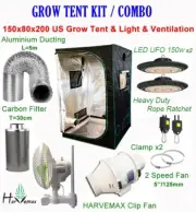 US 150X80X200cm Grow Tent LED 150W UFO Light 5'' 2 Speed Fan Ventilation kit