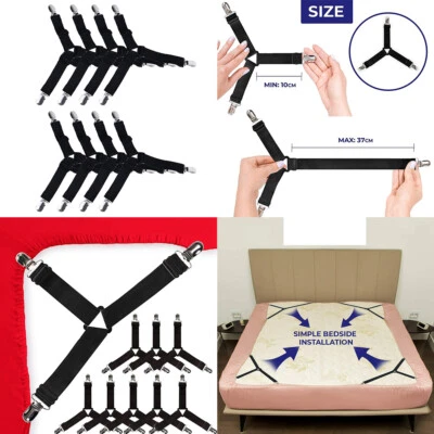 US 8 Bed Suspender Strap Triangle Gripper Mattress Sheet Clip Fastener Holder