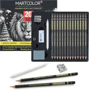 Sketching Pencil Set for Artists 20 Piece Graphite Charcoal Kit with Erasers