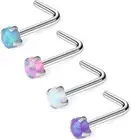 18G 316L Surgical Steel 1.5Mm 2Mm 2.5Mm 3Mm Opal Nose L-Shaped Rings Studs Ring
