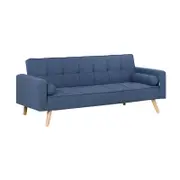 Familand 3 Seater Convertible Futon Sofa Bed Linen Loveseat Couch Blue