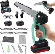 Mini Chainsaw Rechargeable Cordless Electric Chainsaw Portable Powered Lithium 6 in One Hand Chainsaw with 36V 2 Battery and 4 Chain for Tree Branch Wood Cutting Tree Garden Pruning Shears Tools