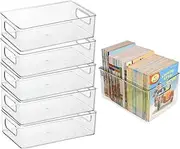 5-Pack Clear Plastic Storage Bins with Handles - Kitchen & Fridge Organizers for Food, Pantry, Cabinet, Bathroom (Under Sink) - Space-Saving Stackable Containers Set