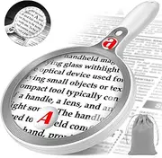 YORWHIN Large Magnifying Glass with Light, 10X 25X 45X Handheld Illuminated Magnifying Glass, 5.5 Inch Side Magnifying Glass 36 LED Lights, Reading Magnifier with Seniors Large of Small Prints Low