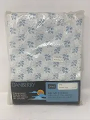 Vintage Sears Roebuck Danberry Full Flat Muslin Sheet Blue & White Floral Print