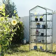 Greenfingers Mini Greenhouse, 5-Tier Frame Tunnel Green House Garden Shed Tent Gardening Supplies Plant Stand Storage, 69 x 49 x 189cm with PE Cover, Roll-up Zipper Doors, Plants Shelves
