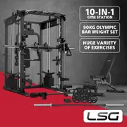 LSG GRK200 with FID Bench, 90kg Olympic Weights - Barbell and Rubber Tri-Grip Plates