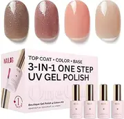 NAILOG Gel Nail Polish Set - 4 Colors Top Coat Color Gel Base 3-In-1 Soak Off UV Gel Polish Kit for Home DIY & Birthday Gifts for Women, Luster Suede