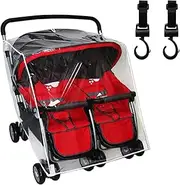 Double Stroller Rain Cover with 2 Buggy Hook, Universal Side by Side Pushchair Waterproof Dust Proof Cover Pram Accessories for Outdoor Travel(Transparent)