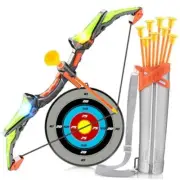Kids Bow and Arrow Toy Set, LED Light Up Archery Toys with 8 Suction Cups Green