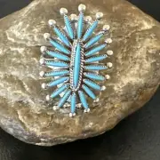 Blue Turquoise Zuni Sterling Silver Needle Point Cluster Ring Size 9 17841