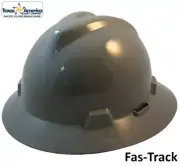 MSA V-Gard Full Brim Hard Hats with Fas-Trac Suspensions - Gray