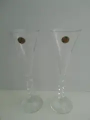 TWO CRISTAL D'ARQUES MILLENIUM 2000 CHAMPAGNE GLASSES FLUTES CRYSTAL FRANCE SS