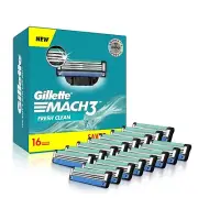 Gillette Mach3 Shaving 3-Bladed Cartridges, Pack Of 16, Men Free Shipping