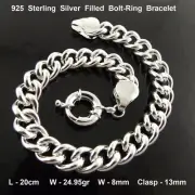 Bracelet Real 925 Sterling Silver Filled Solid Boltring Statement Bangle 20cm