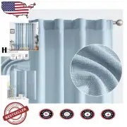 Elegant Heathered Blue Linen Textured Curtains - 96 Inch Light Filtering Drapes