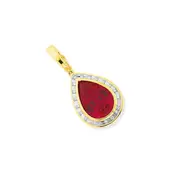 9ct Gold Created Ruby & Diamond Pear Shape Pendant in Red