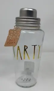 Rae Dunn Cocktail Shaker "PARTY" Clear Glass & Metal Top Drink Mixer NWT #WS-3