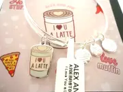 Alex And Ani I LOVE YOU A LATTE Shiny Silver Bangle New W/Tag Card & Box
