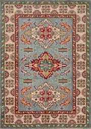 Light Blue/ Ivory Geometric Handmade Super Kazak Oriental Rug Area Carpet 4'x6'