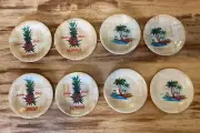 8 Vintage HAWAII TIKI BAR COASTERS BAMBOO TEAK WOOD PINEAPPLE PALM TREES