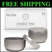 Reusable Silver Candle Tins 8 oz - 24 Decorative Storage Containers with Lids