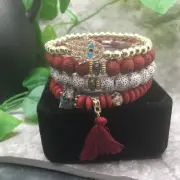 4 PC Handmade Bohemian Beaded Stackable 6.50" Plus Stretch Bracelet Set A786