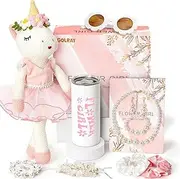Golray Flower Girl Proposal Gifts Set, Will You Be My Flower Girl Gift with 16in Knitted Unicorn/ 15oz Cup/Floral Sunglasses/Hair Accessory/Jewelry Set Wedding Bride Gift Box Unicorn Toys for Girls