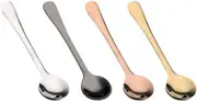 Tiny Spoons for Spices, 4 Pieces 8 cm Stainless Steel Round Spoons with Rose Gold Titanium Plating, for Sugar, Salt, and Honey, Silver