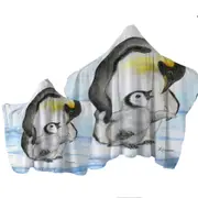 Cute Animal Art Drawings Penguins Holding Hands Towel with Hood