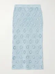 [Calle Del Mar] Calle Del Mar - Crocheted Midi Skirt - Light blue - small small Blue