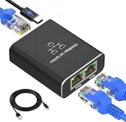 Ethernet Splitter for Dual Device Use,Ethernet Splitter 1 to 2 High Speed 1000Mbps,RJ45 Socket LAN Splitter with USB to Ethernet,Power Splitter Cord for Cat5/5e/6/7/8 Cable,Plug & Play