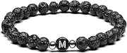 [Generic] Initial Lava Rock Name Bracelet Personalized for Women Men Couples Girls Boys Aromatherapy Essential Oil Diffuser Stress Relief Yoga Elastic