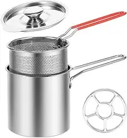 Deep Fryer Pot with Strainer Basket and Handle, Stainless Steel Fry Pot, Food Grade Outdoor Fryer with Lid Portable Food Cooking Pot for Frying Fish Shrimp Chicken and Fries (B set)