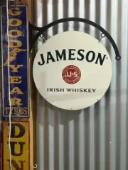 JAMESON IRISH WHISKEY ROUND METAL SIGN DOUBLE SIDED HANGER HEAVY DUTY