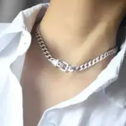 925 Sterling Silver Vintage Belt Buckle Choker Necklace Trendy Cuban Link Chain