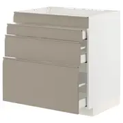 METOD / MAXIMERA base cab f hob/4 fronts/3 drawers, white/Upplöv matt dark beige, 80x60x80 cm