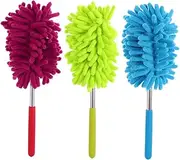 LOEFLIFA 3pcs Telescoping Dust Brush Static Chenille Microfiber Dusters with Extendable Pole for Effortless Car and Home Cleaning
