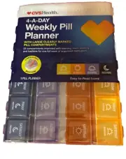 4-A-Day Weekly Pill Planner 28 Compartments Easy To Read Icons - New Sealed
