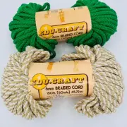 Edu-Craft Macrame Braided Craft Cord MIXED Lot Vintage 6mm Kelly Green White Tan